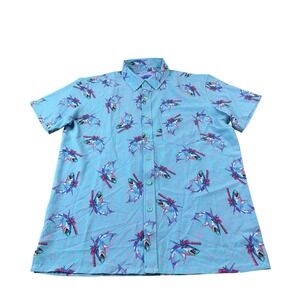 Retro Rifle Blue Synth Shark Blue Shark AOP S/S Performance Button Front Large